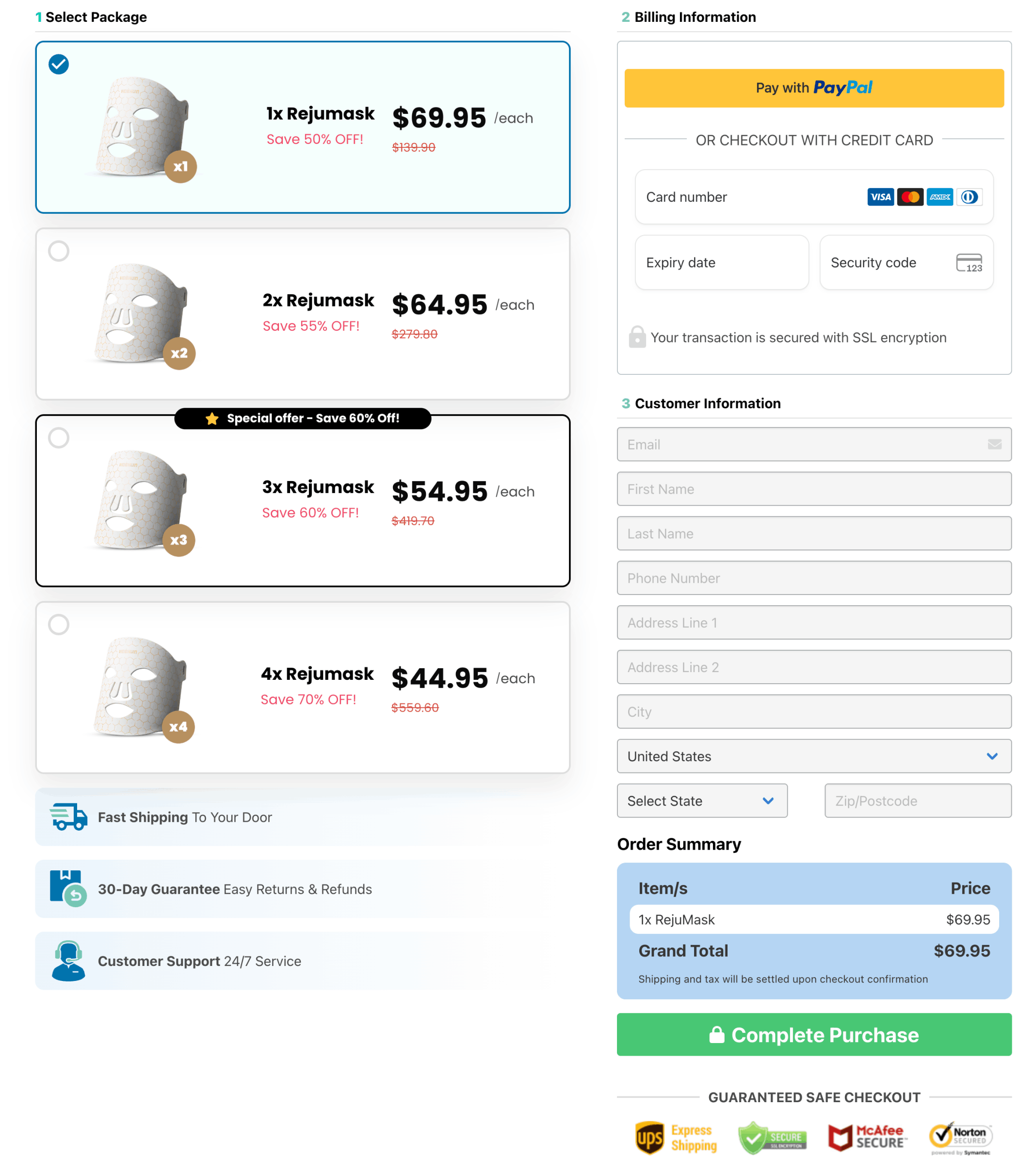 Rejumask Checkout page